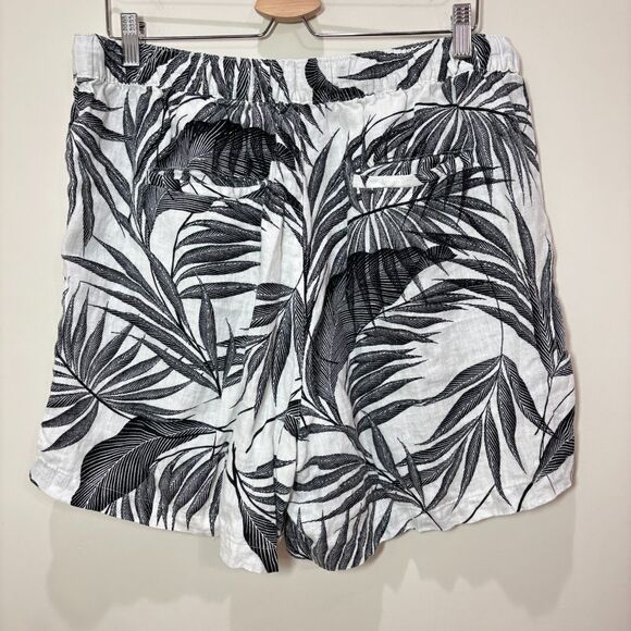Tahari 100% LINEN Shorts Women 1X Black White Palm Leaves Tropical Resort Beachy - Picture 3 of 8